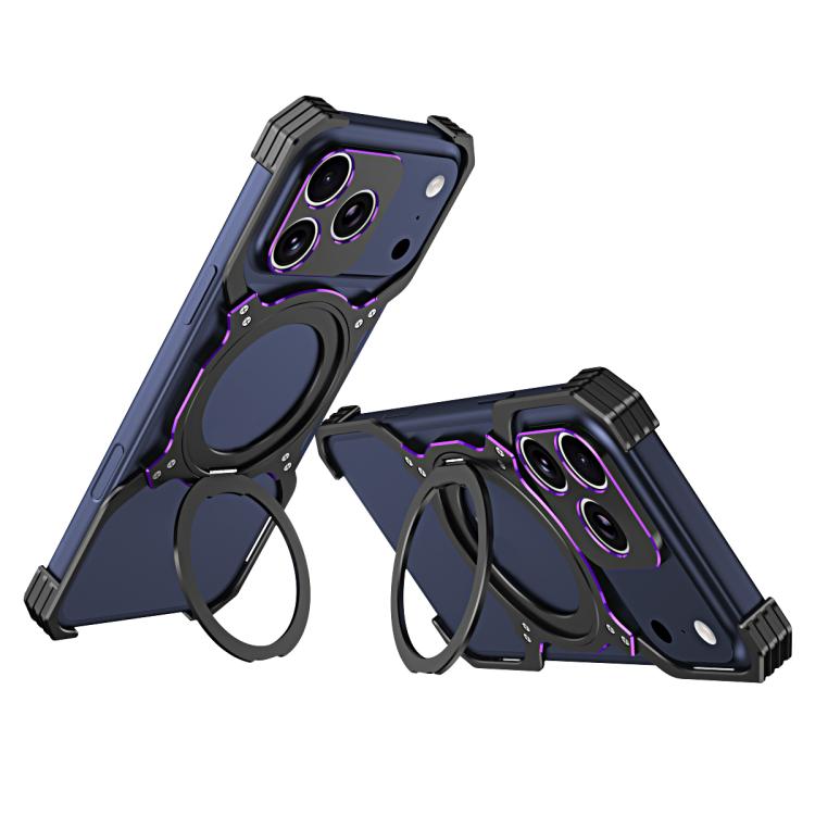For iPhone 17 Pro Mechanical Arm Borderless MagSafe Holder Metal Phone Case(Black Purple)