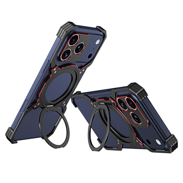 For iPhone 17 Pro Mechanical Arm Borderless MagSafe Holder Metal Phone Case(Black Red)