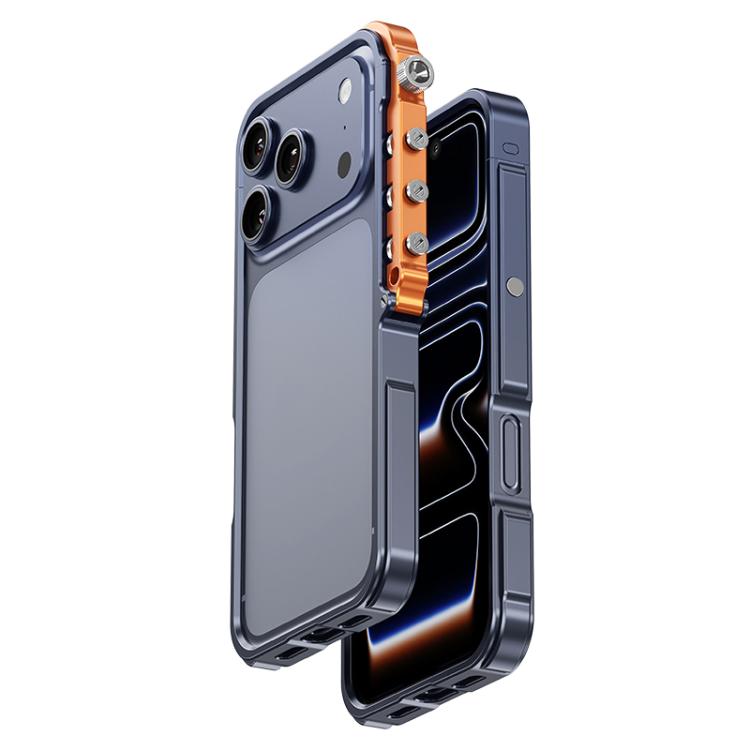 For iPhone 17 Pro Mechanical Armor Creative Metal Frame Aluminum Alloy Phone Case(Blue)