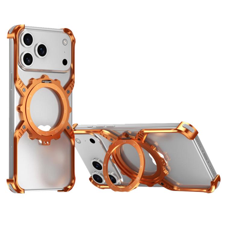 For iPhone 17 Pro Mechanical Gear MagSafe Holder Borderless Metal Phone Case(Orange)