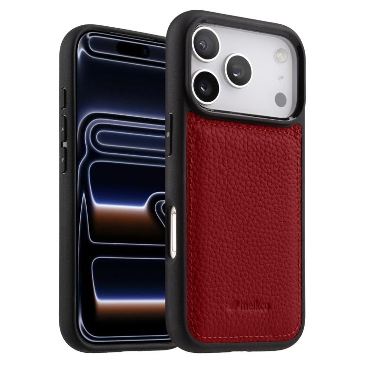 For iPhone 17 Pro melkco Litchi Texture Full Coverage Genuine Leather Hybrid PC Phone Case(Red)