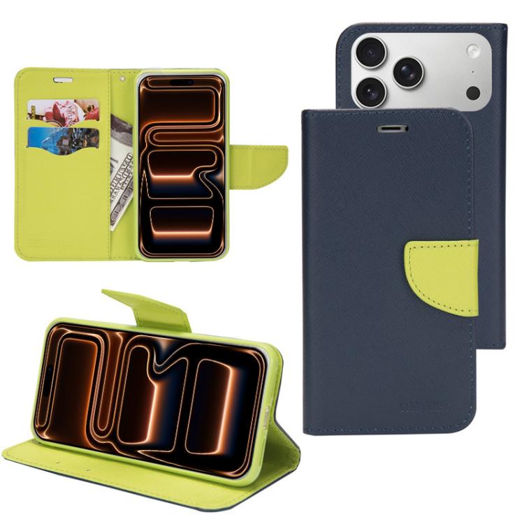 For iPhone 17 Pro Mercury Contrast Color Splicing Leather Phone Case(Dark Blue)