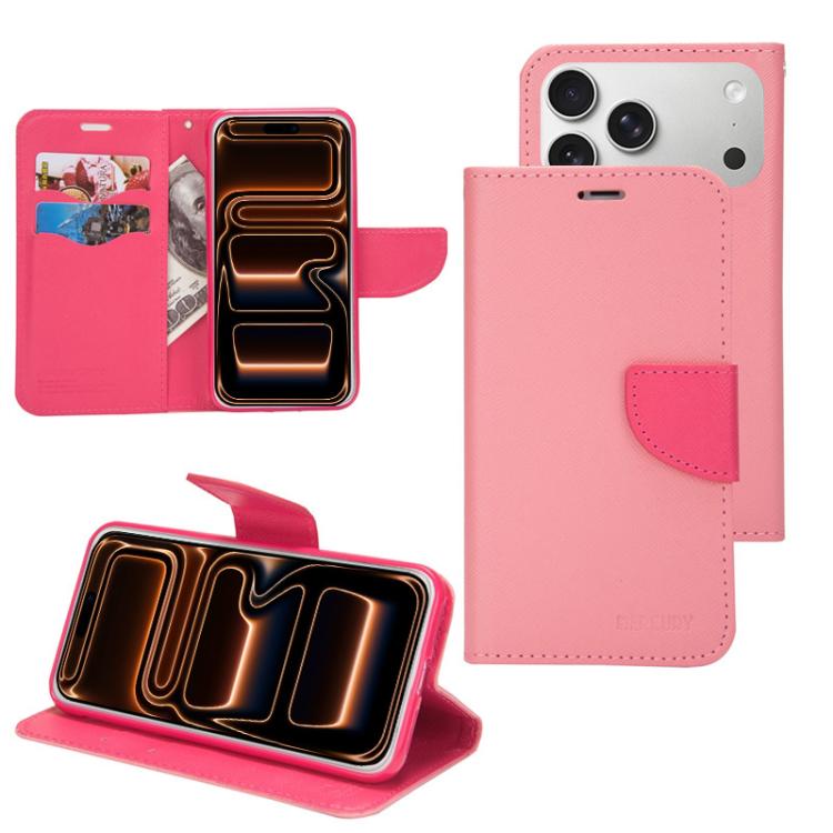 For iPhone 17 Pro Mercury Contrast Color Splicing Leather Phone Case(Pink)
