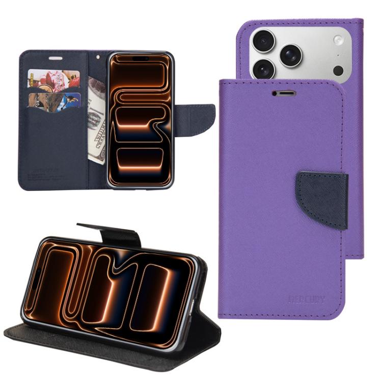 For iPhone 17 Pro Mercury Contrast Color Splicing Leather Phone Case(Purple)