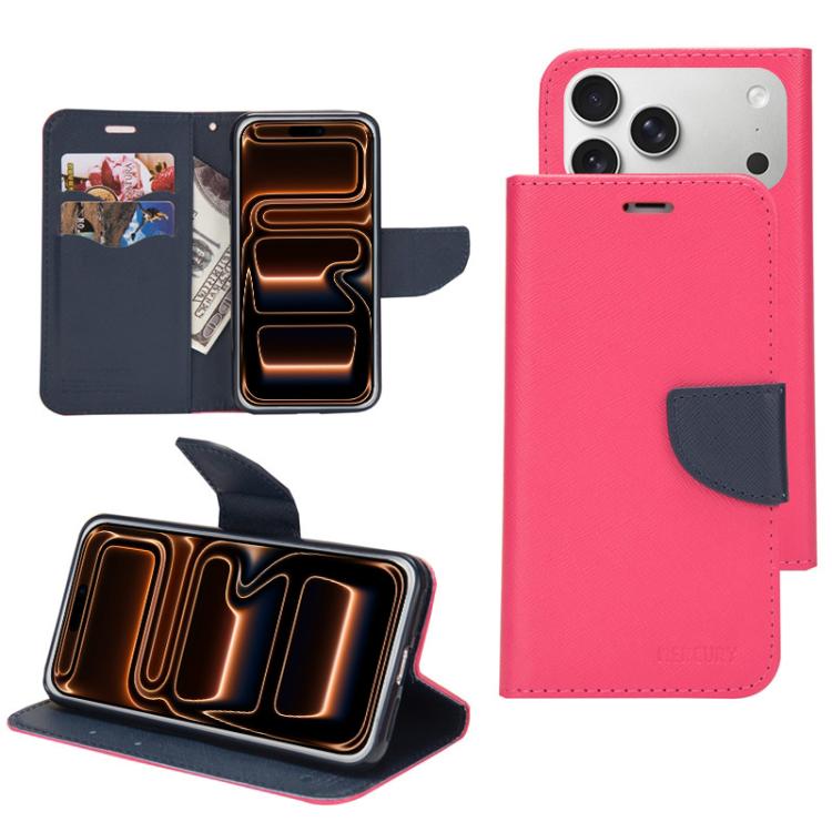 For iPhone 17 Pro Mercury Contrast Color Splicing Leather Phone Case(Rose Red)