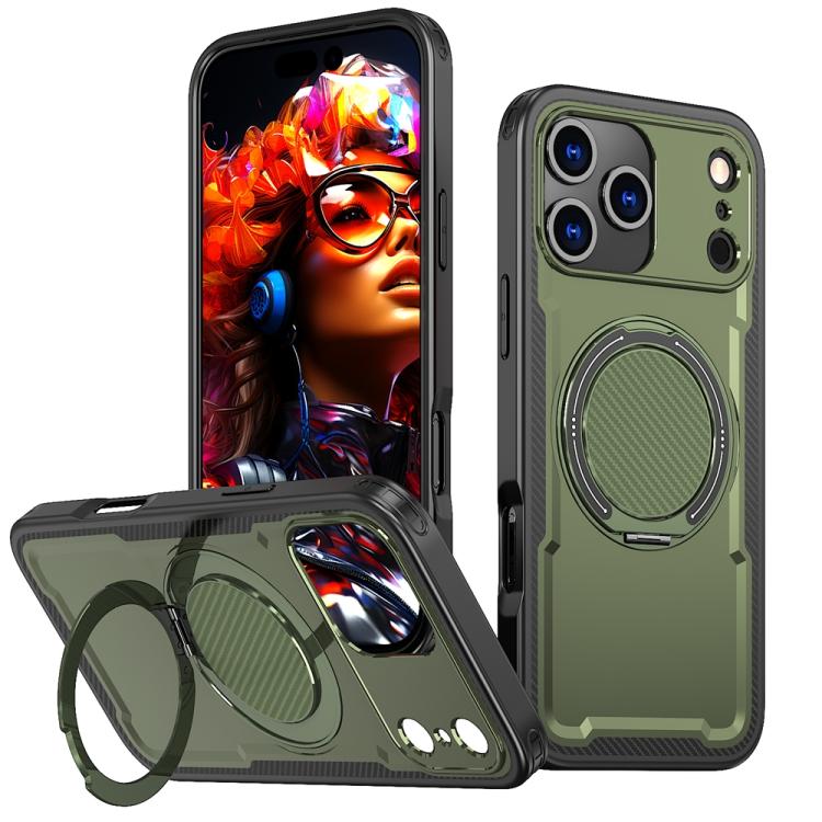 For iPhone 17 Pro Metal 360 Degree Rotation Holder MagSafe Phone Case(Olive Green)