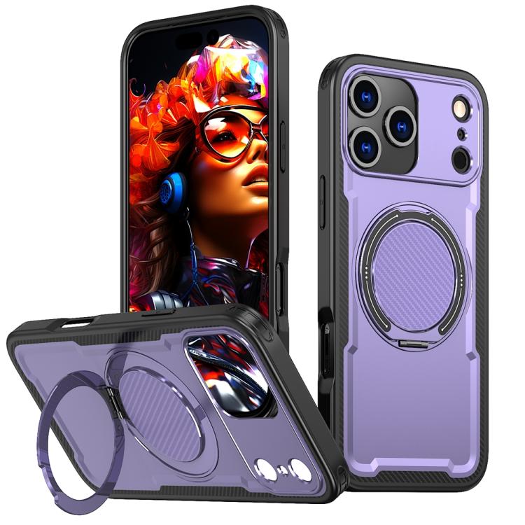 For iPhone 17 Pro Metal 360 Degree Rotation Holder MagSafe Phone Case(Purple)