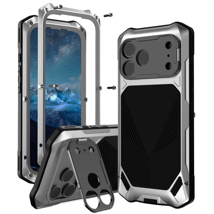 For iPhone 17 Pro Metal Armor Construction IP65 Waterproof Magnetic Phone Case(Silver)