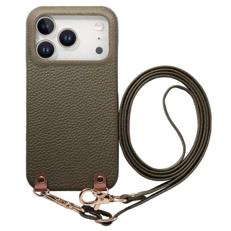 For iPhone 17 Pro Metal Buckle Crossbody Lanyard Litchi Texture PU Back Phone Case(Green)