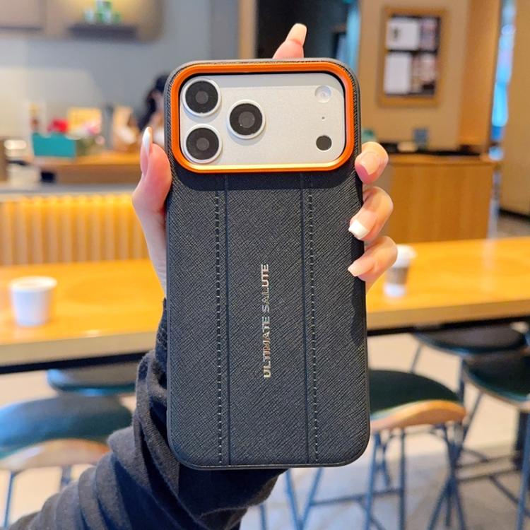 For iPhone 17 Pro Metal Camera Lens Frame Buttons Vegan Leather Phone Case(Black)