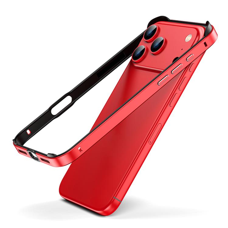 For iPhone 17 Pro Metal Hybrid Silicone Four-Corner Shockproof Cooling Phone Frame Case(Black vinyl + Red)