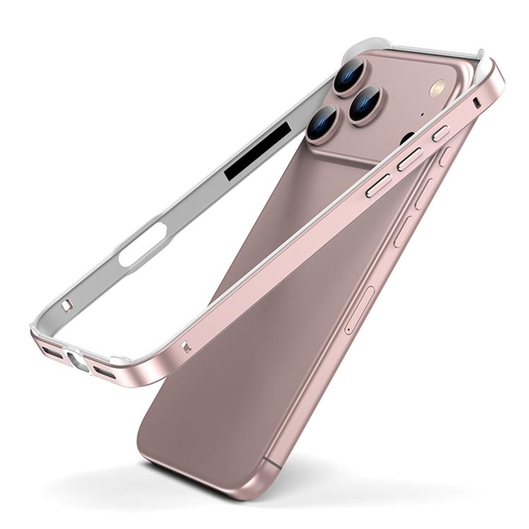 For iPhone 17 Pro Metal Hybrid Silicone Four-Corner Shockproof Cooling Phone Frame Case(White vinyl + Rose Pink)