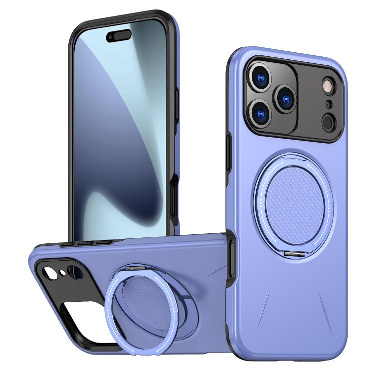 For iPhone 17 Pro Metal Rotation Holder MagSafe TPU Hybrid PC Phone Case(Purple)