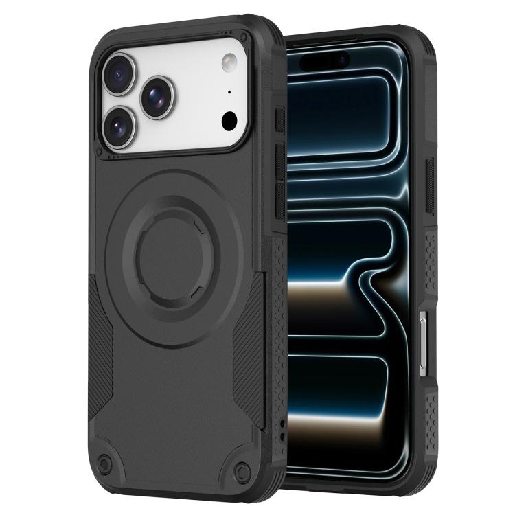 For iPhone 17 Pro Metallic Paint Magnetic PC Hybrid TPU Phone Case(Black)