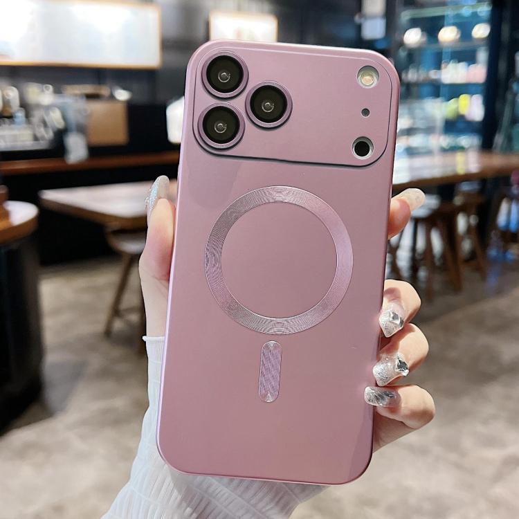 For iPhone 17 Pro Metallic Paint Magsafe Liquid TPU Phone Case(Pink)