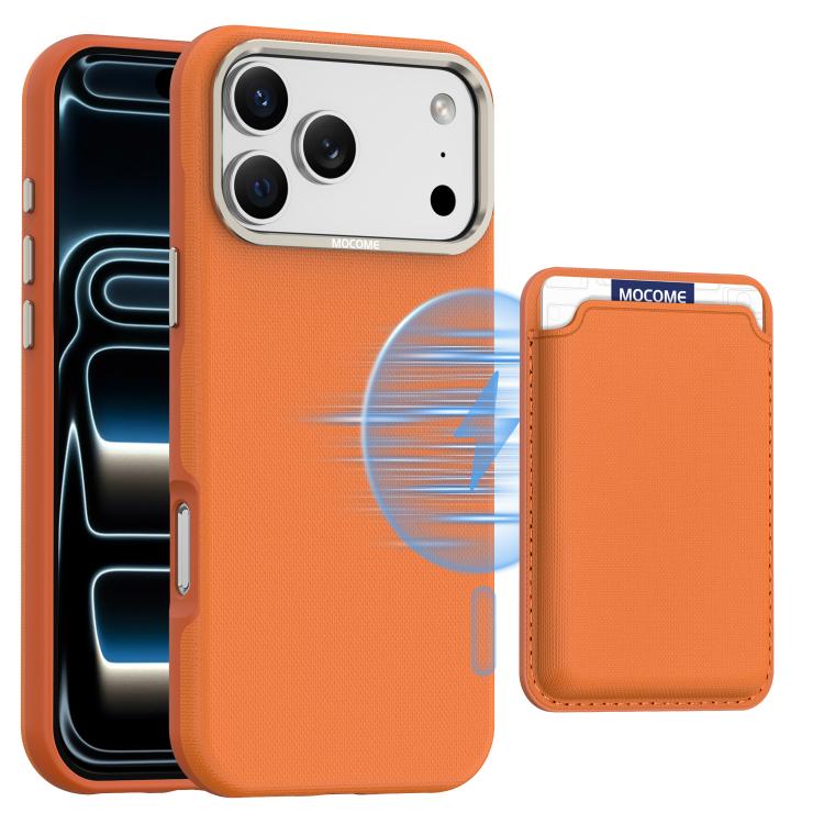 For iPhone 17 Pro Mocome Plain Magnetic Card Bag Phone Case(Orange)