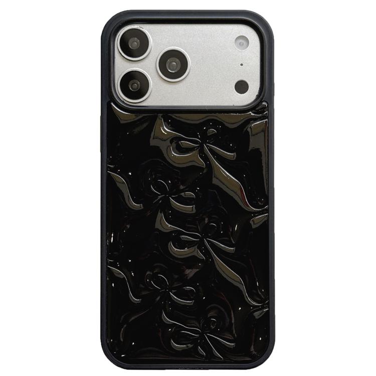 For iPhone 17 Pro Multi-Bow Electroplated PU Embossed TPU Phone Case(Black)