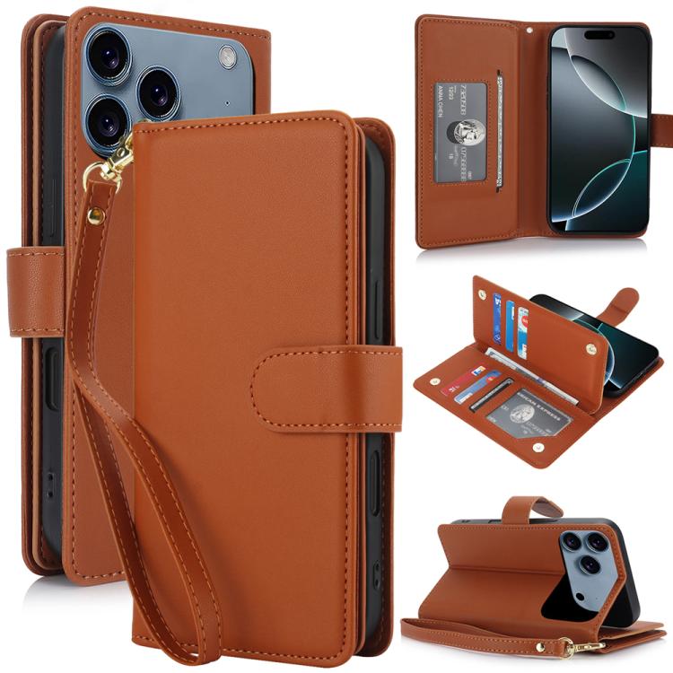 For iPhone 17 Pro Multi-Card Wallet RFID Leather Phone Case(Brown)