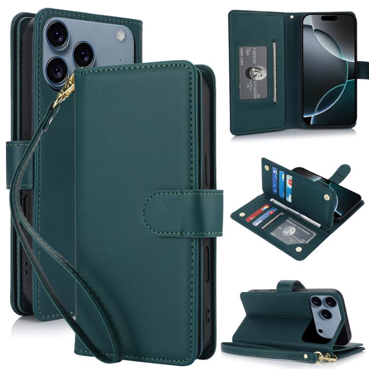 For iPhone 17 Pro Multi-Card Wallet RFID Leather Phone Case(Green)