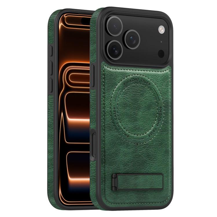For iPhone 17 Pro Multi-function Holder MagSafe PU Phone Case(Dark Green)