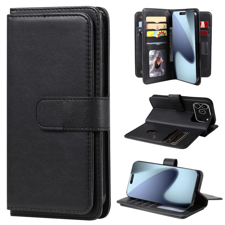 For iPhone 17 Pro Multi-Function Wallet 10 Card Slots Leather Phone Case(Black)