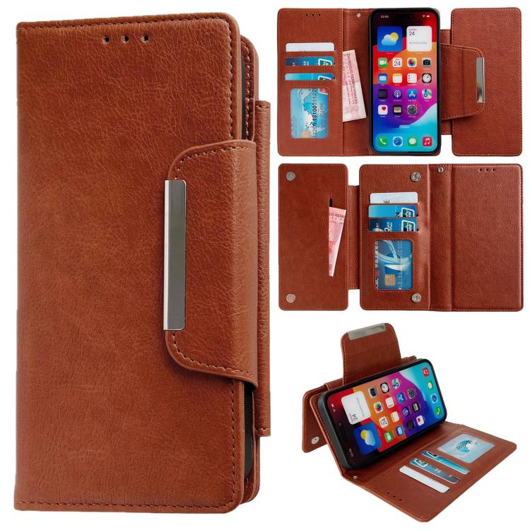 For iPhone 17 Pro Multifunctional 7-Cards Wallet Leather Phone Case(Brown)
