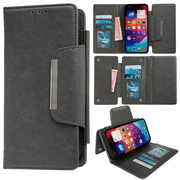 For iPhone 17 Pro Multifunctional 7-Cards Wallet Leather Phone Case(Grey)