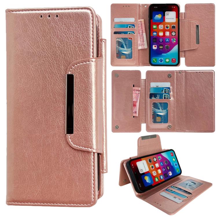 For iPhone 17 Pro Multifunctional 7-Cards Wallet Leather Phone Case(Rose Gold)