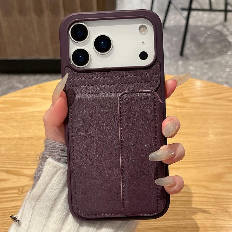 For iPhone 17 Pro Multifunctional Premium Card Bag Holder Phone Case(Purple)