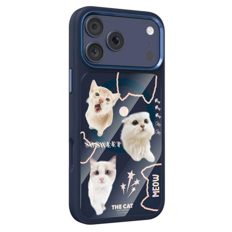 For iPhone 17 Pro Mutural Cats Pattern Liquid Silicone Magnetic Phone Case(Blue)