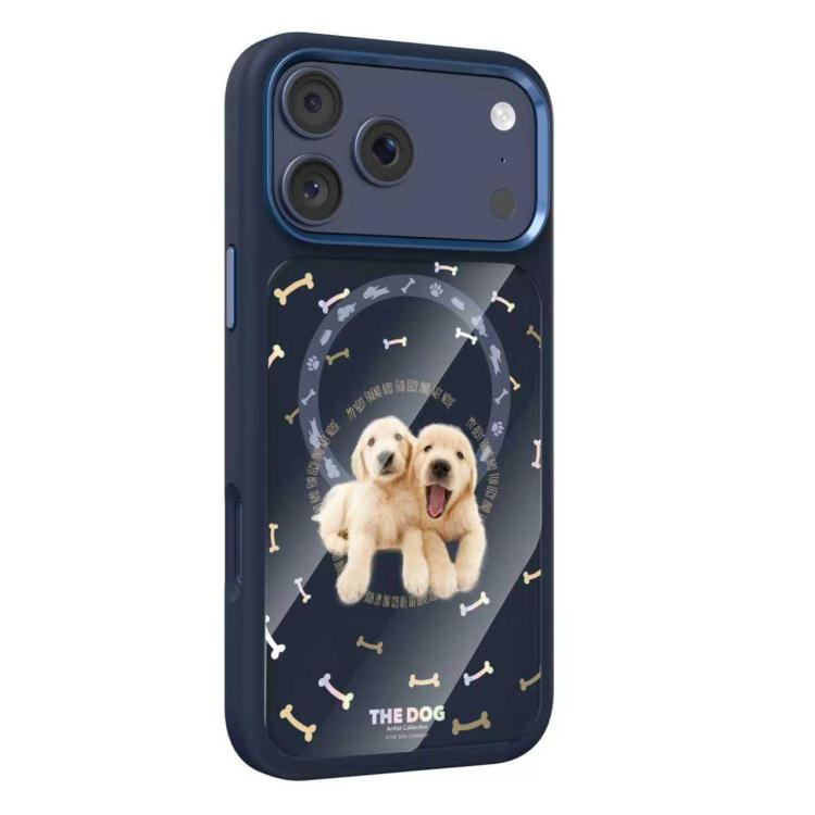 For iPhone 17 Pro Mutural Puppy Pattern Liquid Silicone Magnetic Phone Case(Blue)