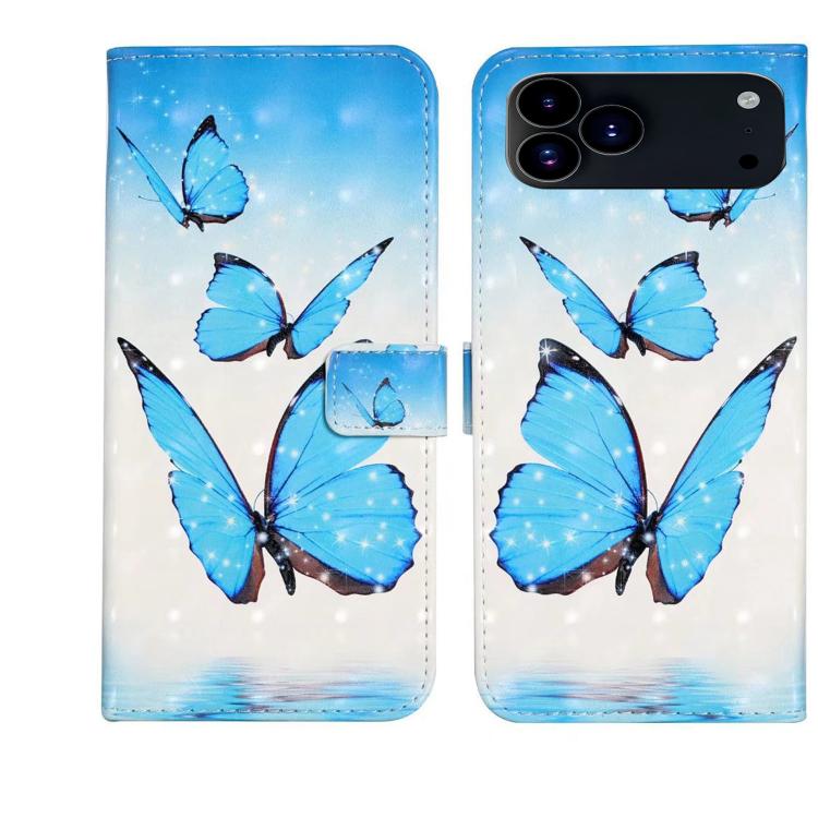For iPhone 17 Pro Oil Embossed 3D Drawing Leather Phone Case(3 Butterflies)