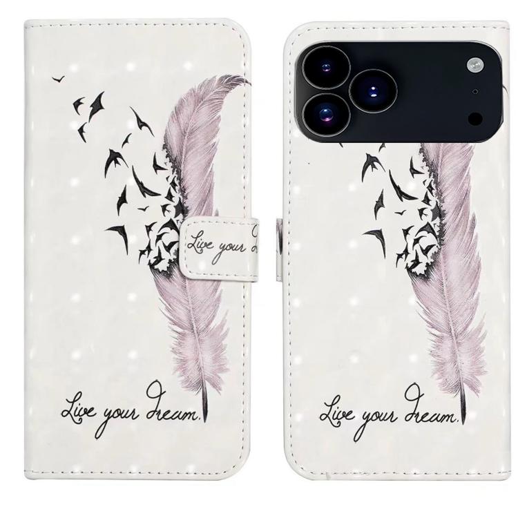For iPhone 17 Pro Oil Embossed 3D Drawing Leather Phone Case(Feather)