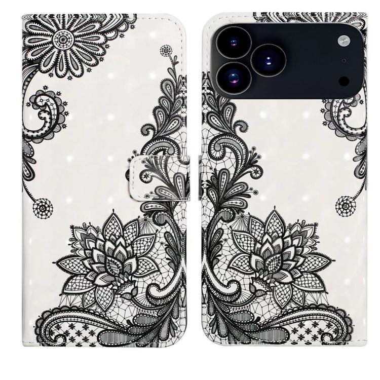 For iPhone 17 Pro Oil Embossed 3D Drawing Leather Phone Case(Lace Flower)