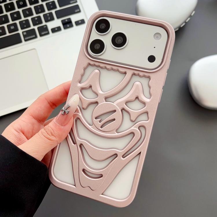 For iPhone 17 Pro Oil Spraying Hollow Out Clown Heat Dissipation TPU Phone Case(Pink)