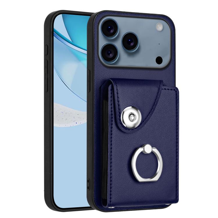 For iPhone 17 Pro Organ Card Bag Ring Holder Phone Case(Blue)