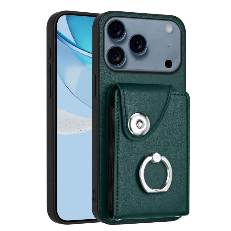 For iPhone 17 Pro Organ Card Bag Ring Holder Phone Case(Green)