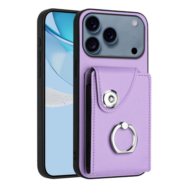 For iPhone 17 Pro Organ Card Bag Ring Holder Phone Case(Purple)