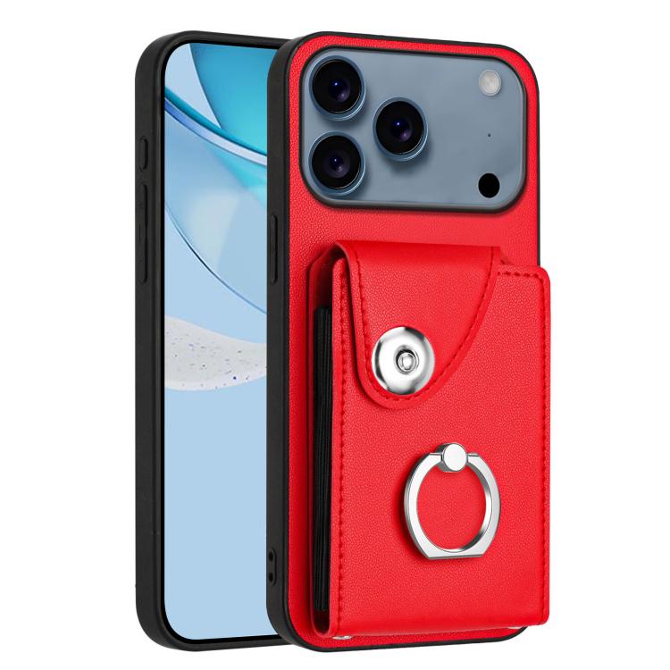 For iPhone 17 Pro Organ Card Bag Ring Holder Phone Case(Red)