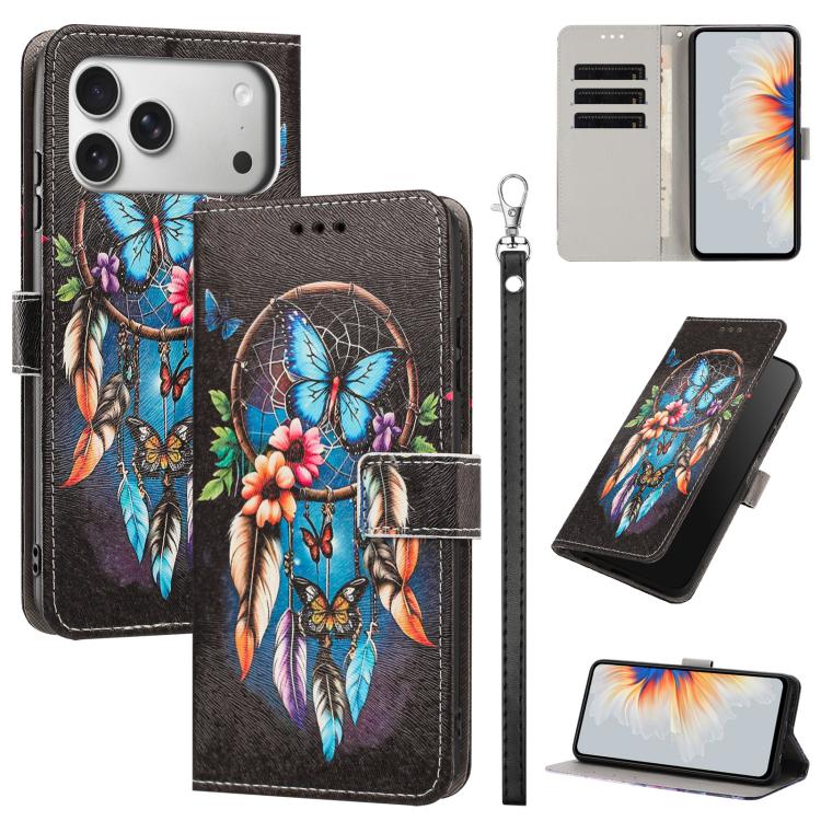 For iPhone 17 Pro Painted Pattern Vegan Leather Phone Case with Strap(Dreamcatcher)