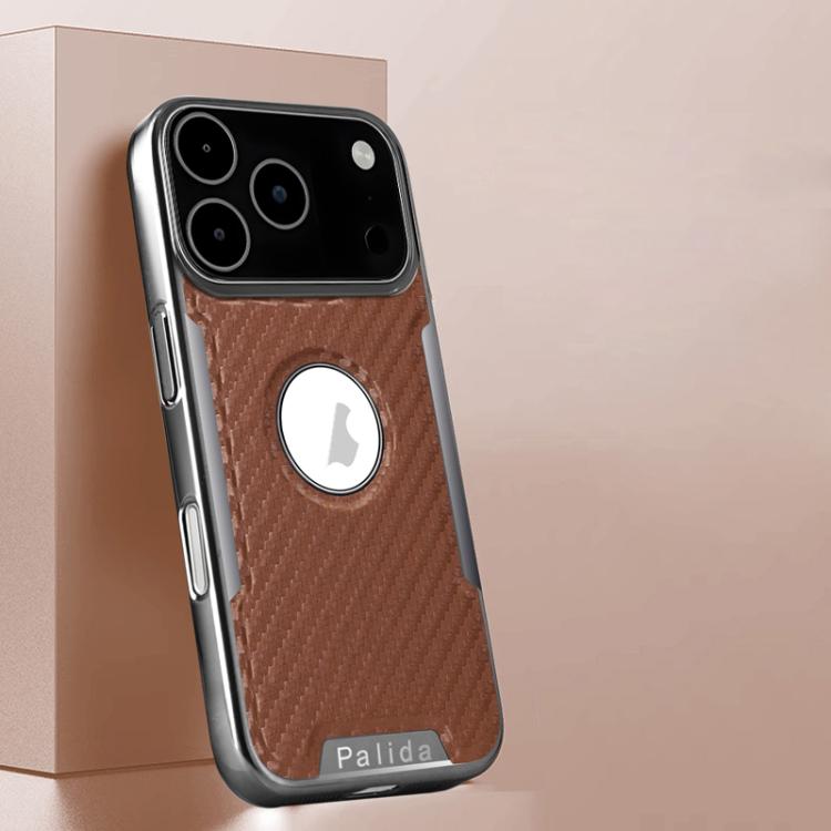 For iPhone 17 Pro Palida Y7 Electroplated Carbon Fiber Texture Lens Film Phone Case(Brown)