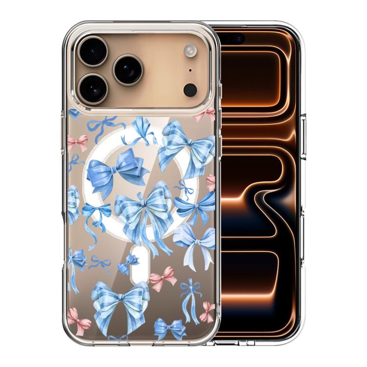 For iPhone 17 Pro Pattern Printing TPU + PC Magnetic Shockproof Phone Case(Blue Bow 026)