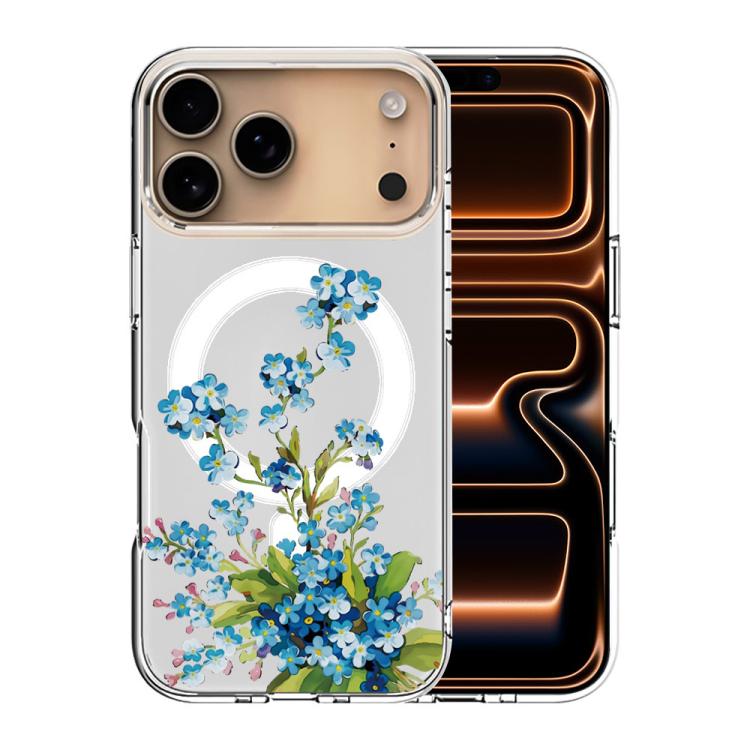 For iPhone 17 Pro Pattern Printing TPU + PC Magnetic Shockproof Phone Case(Blue Flower 013)