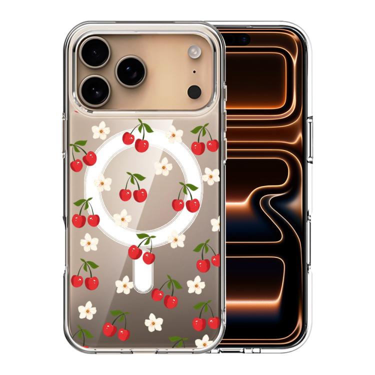 For iPhone 17 Pro Pattern Printing TPU + PC Magnetic Shockproof Phone Case(Cherry 028)