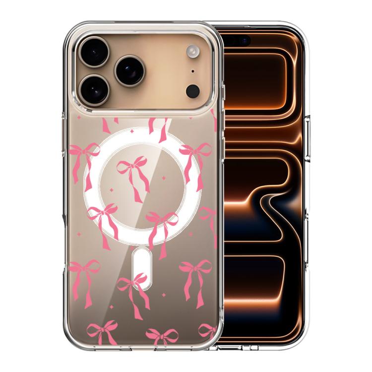 For iPhone 17 Pro Pattern Printing TPU + PC Magnetic Shockproof Phone Case(Pink Bow 023)