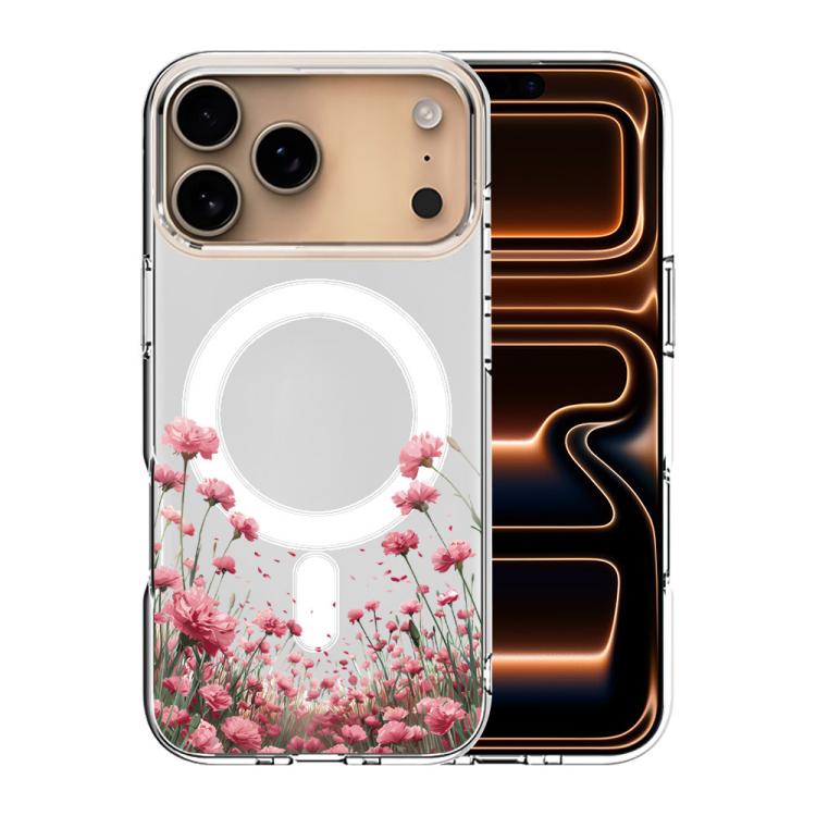 For iPhone 17 Pro Pattern Printing TPU + PC Magnetic Shockproof Phone Case(Pink Flower Sea 014)
