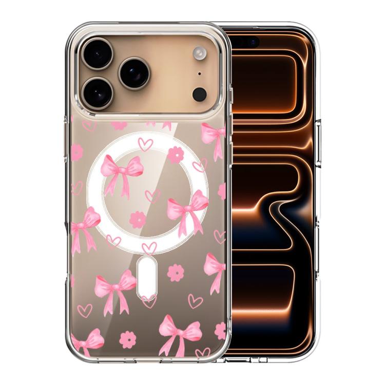 For iPhone 17 Pro Pattern Printing TPU + PC Magnetic Shockproof Phone Case(Pink Heart Bow 024)