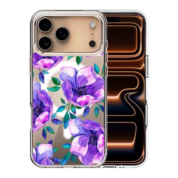 For iPhone 17 Pro Pattern Printing TPU + PC Magnetic Shockproof Phone Case(Purple 004)
