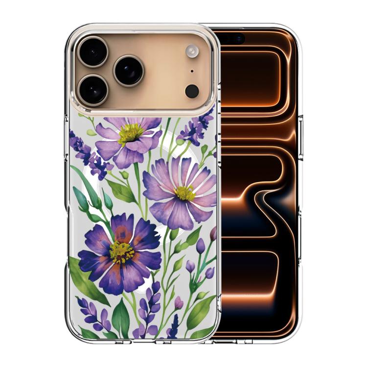 For iPhone 17 Pro Pattern Printing TPU + PC Magnetic Shockproof Phone Case(Purple Chamomile 016)