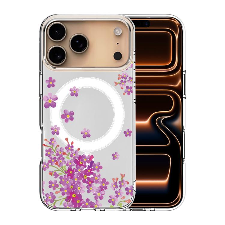 For iPhone 17 Pro Pattern Printing TPU + PC Magnetic Shockproof Phone Case(Purple Flower 019)